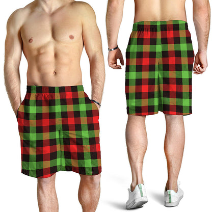 Green Red And Black Buffalo Plaid Print Men's Shorts