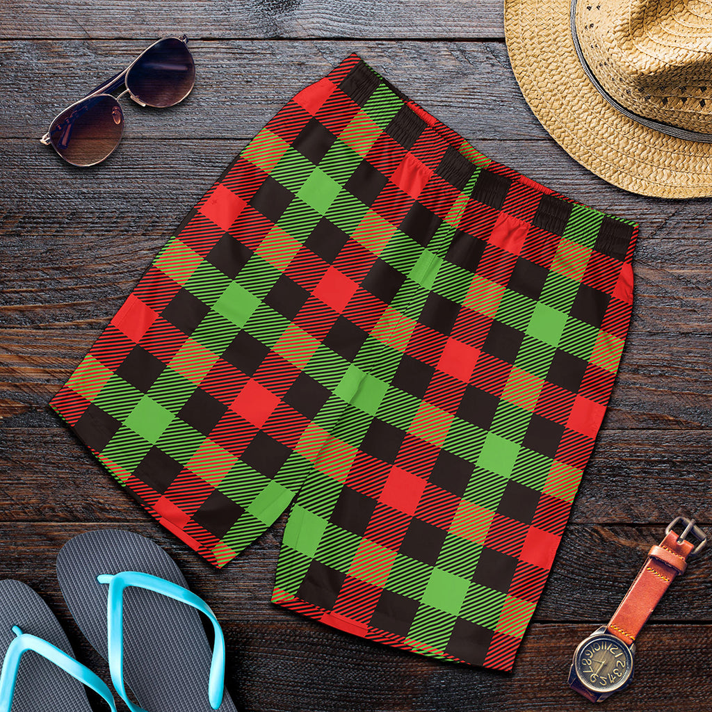 Green Red And Black Buffalo Plaid Print Men's Shorts