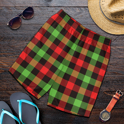 Green Red And Black Buffalo Plaid Print Men's Shorts