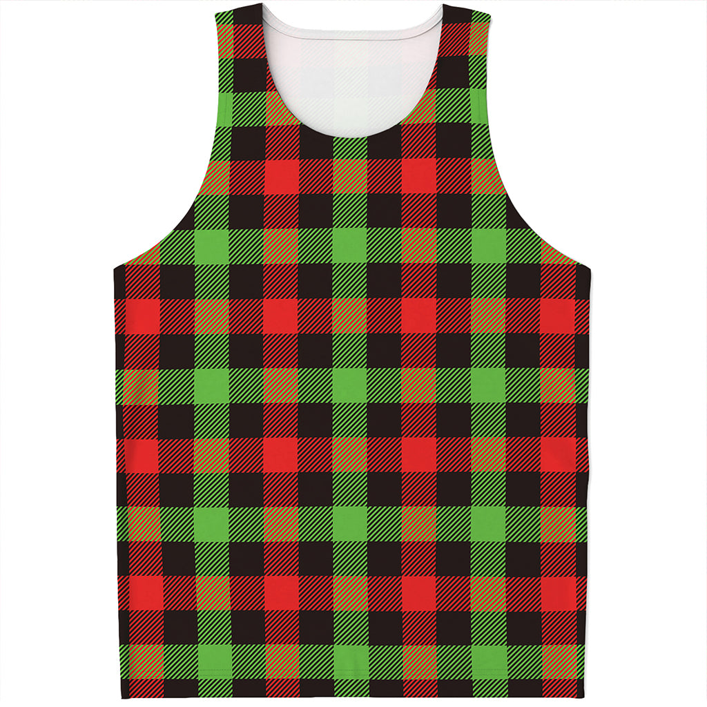Green Red And Black Buffalo Plaid Print Men's Tank Top