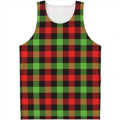 Green Red And Black Buffalo Plaid Print Men's Tank Top