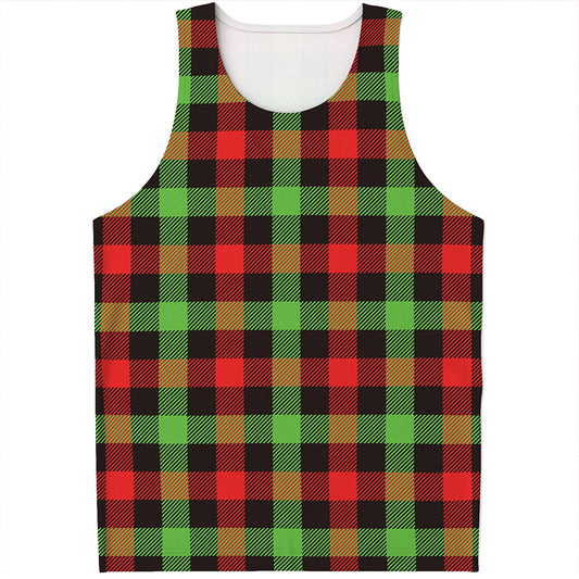Green Red And Black Buffalo Plaid Print Men's Tank Top