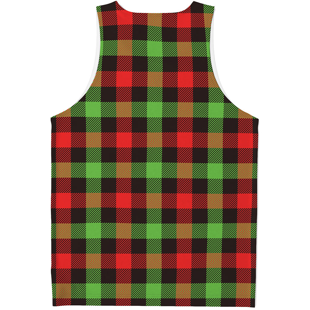 Green Red And Black Buffalo Plaid Print Men's Tank Top