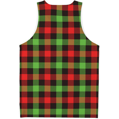 Green Red And Black Buffalo Plaid Print Men's Tank Top