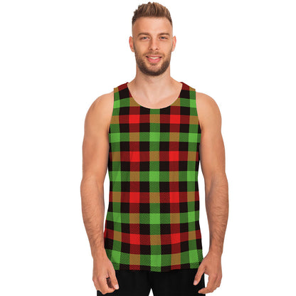 Green Red And Black Buffalo Plaid Print Men's Tank Top
