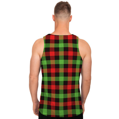 Green Red And Black Buffalo Plaid Print Men's Tank Top
