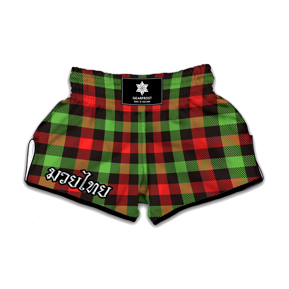 Green Red And Black Buffalo Plaid Print Muay Thai Boxing Shorts