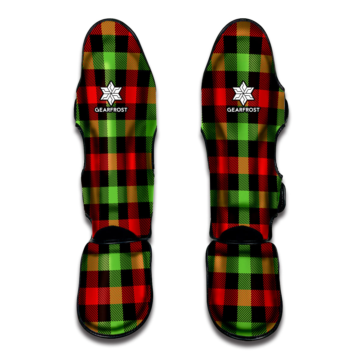 Green Red And Black Buffalo Plaid Print Muay Thai Shin Guard
