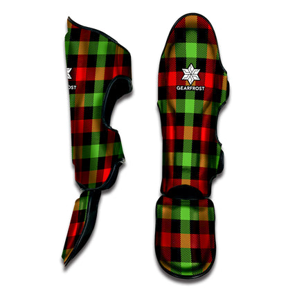 Green Red And Black Buffalo Plaid Print Muay Thai Shin Guard