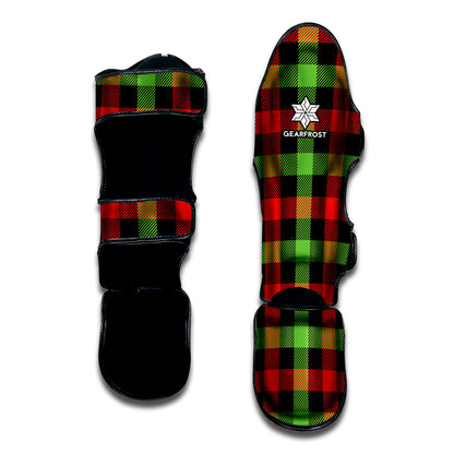 Green Red And Black Buffalo Plaid Print Muay Thai Shin Guard