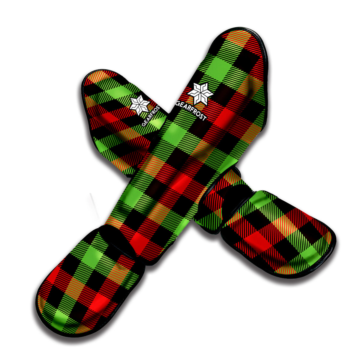 Green Red And Black Buffalo Plaid Print Muay Thai Shin Guard