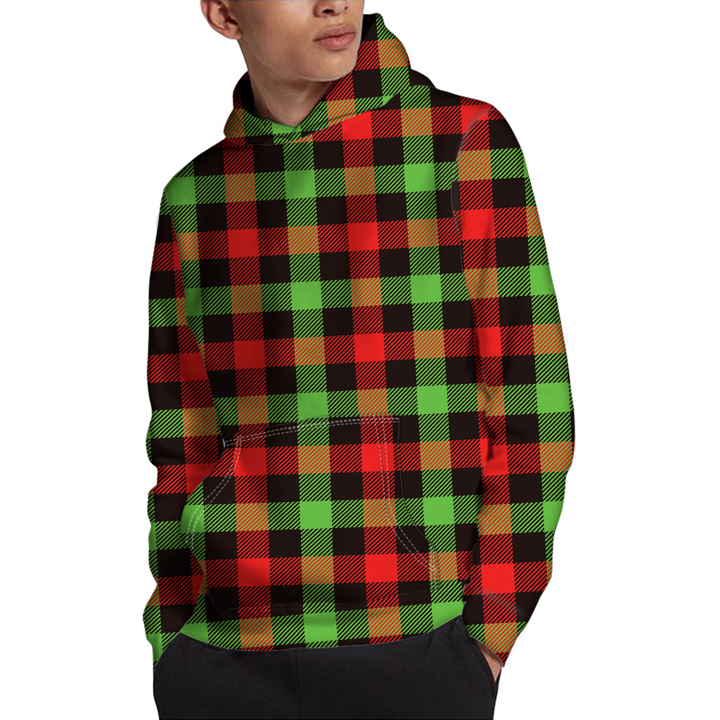 Green Red And Black Buffalo Plaid Print Pullover Hoodie