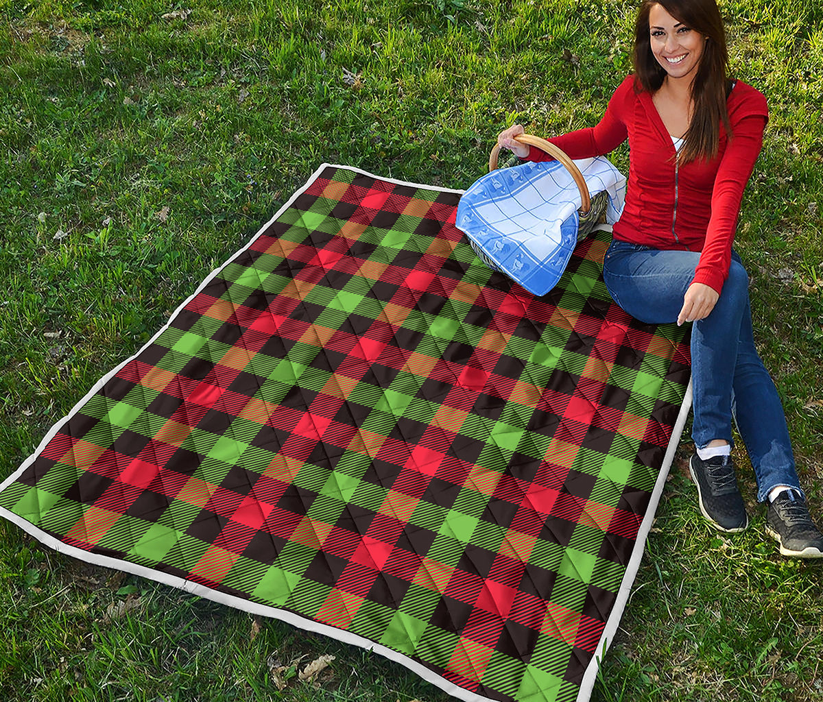 Green Red And Black Buffalo Plaid Print Quilt