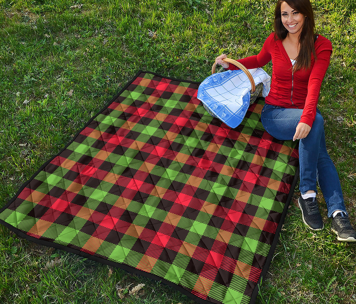 Green Red And Black Buffalo Plaid Print Quilt