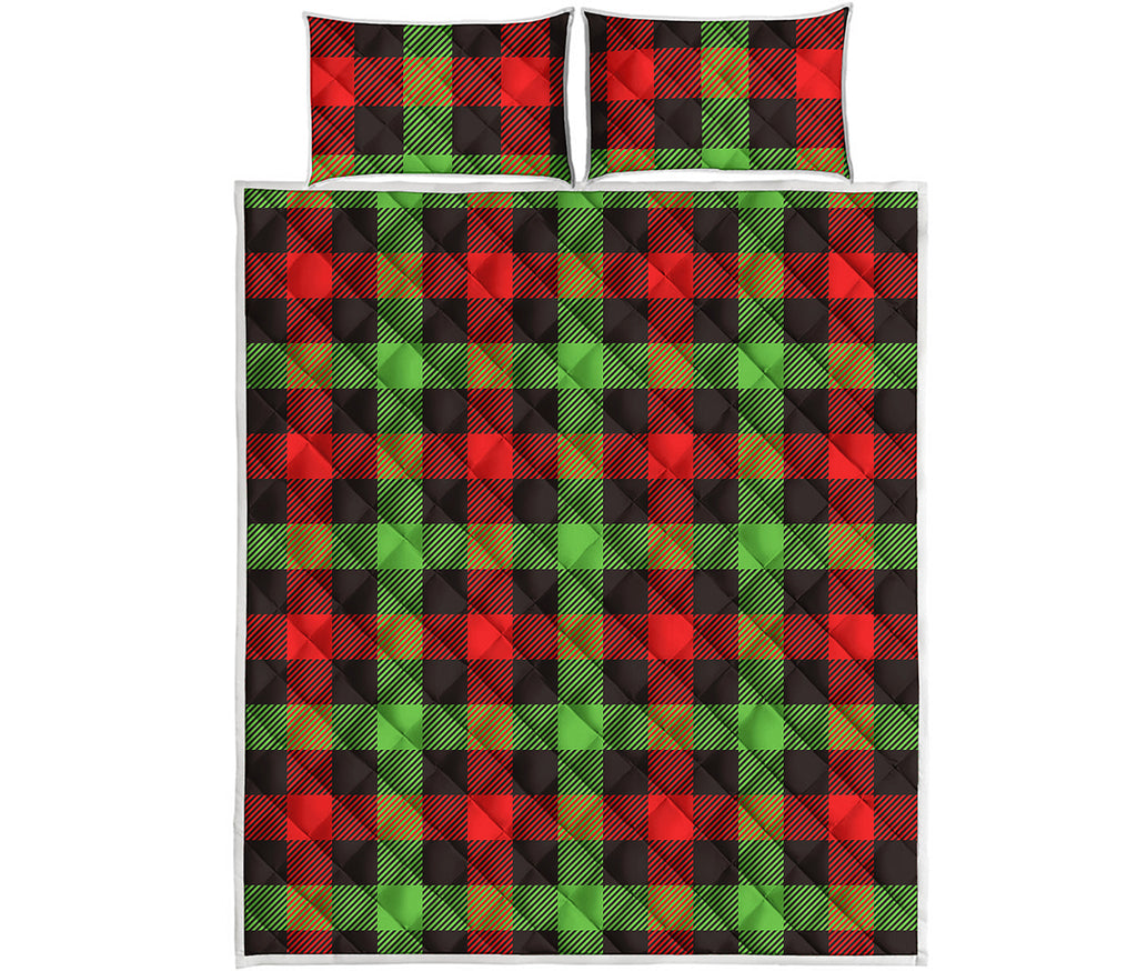 Green Red And Black Buffalo Plaid Print Quilt Bed Set