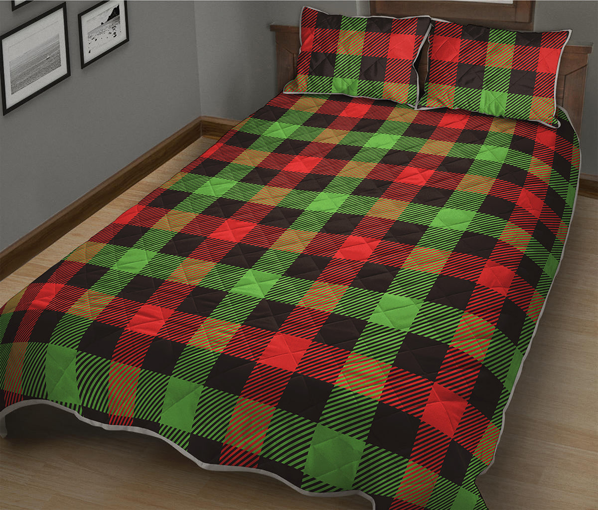 Green Red And Black Buffalo Plaid Print Quilt Bed Set
