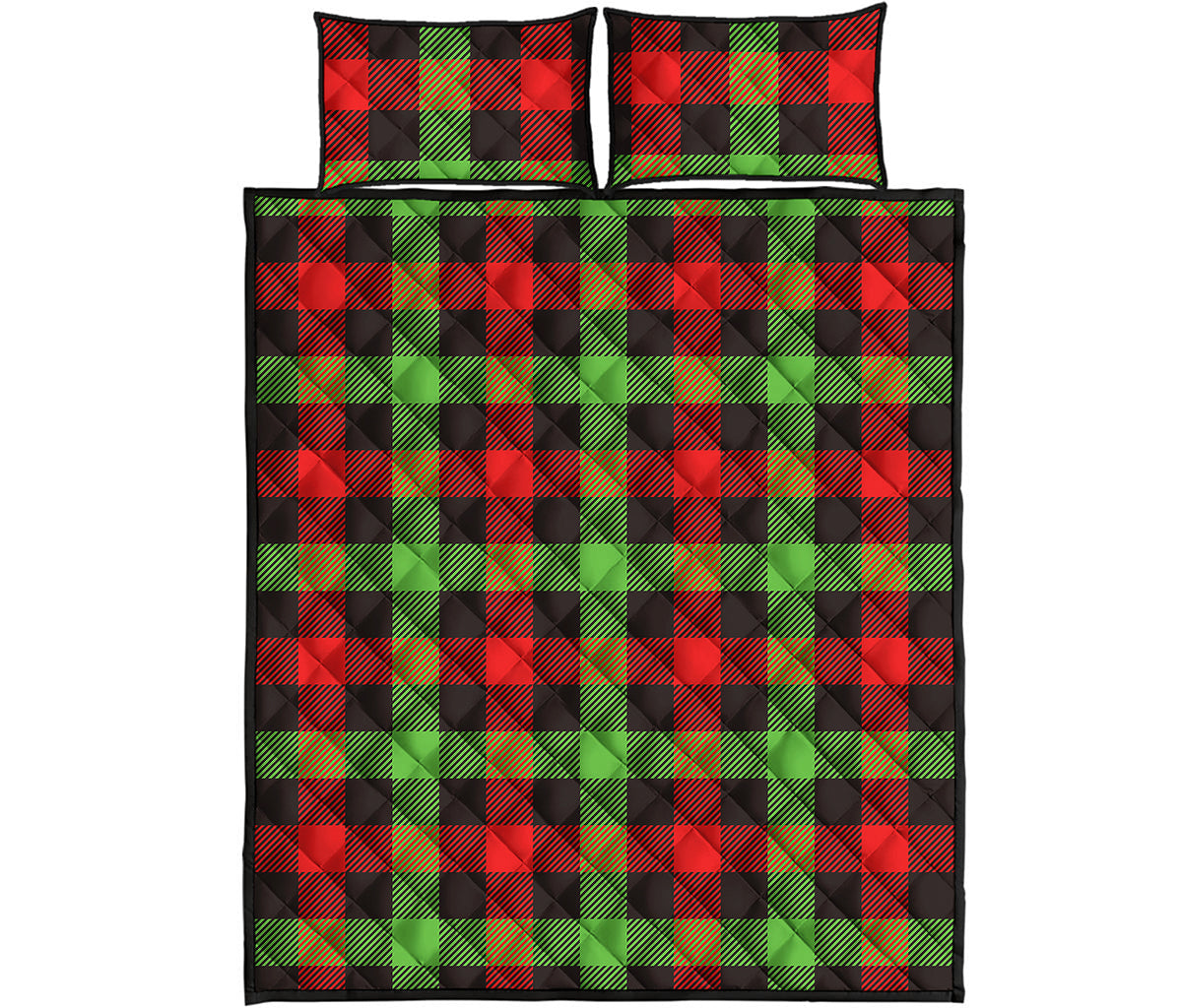 Green Red And Black Buffalo Plaid Print Quilt Bed Set