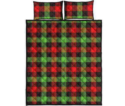 Green Red And Black Buffalo Plaid Print Quilt Bed Set