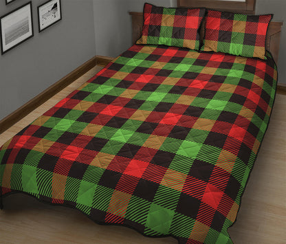 Green Red And Black Buffalo Plaid Print Quilt Bed Set