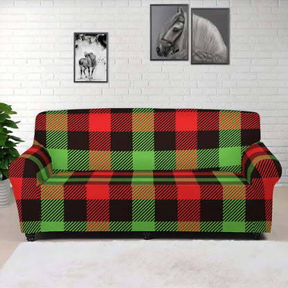 Green Red And Black Buffalo Plaid Print Sofa Cover