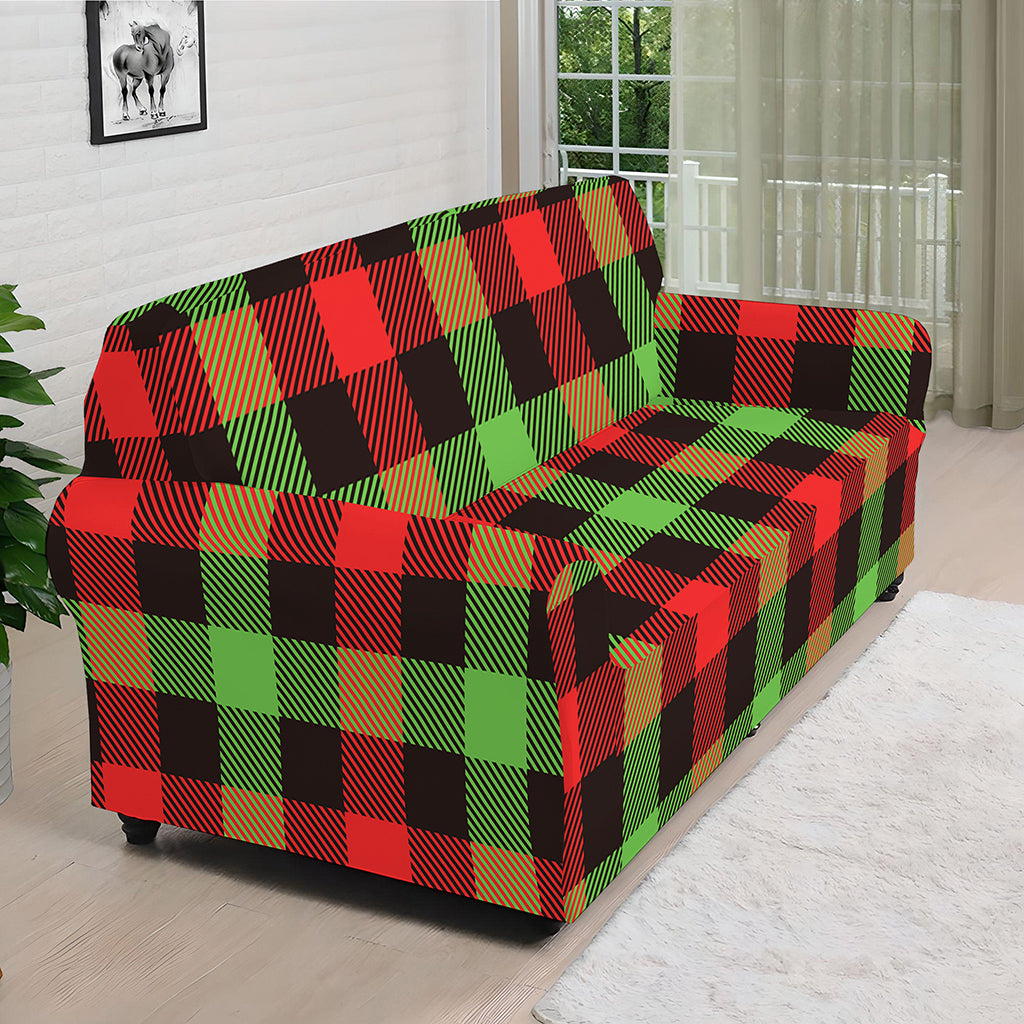 Green Red And Black Buffalo Plaid Print Sofa Cover