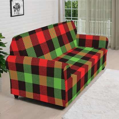 Green Red And Black Buffalo Plaid Print Sofa Cover