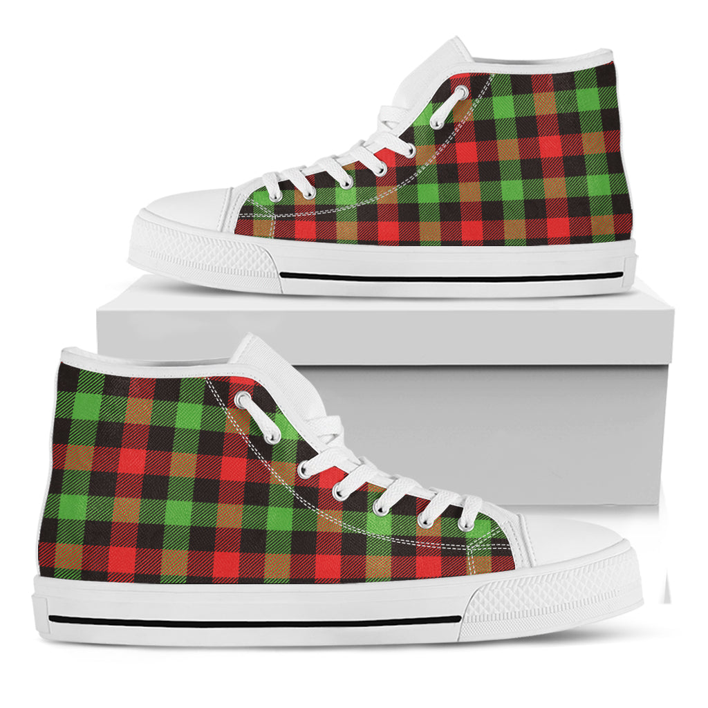Green Red And Black Buffalo Plaid Print White High Top Shoes