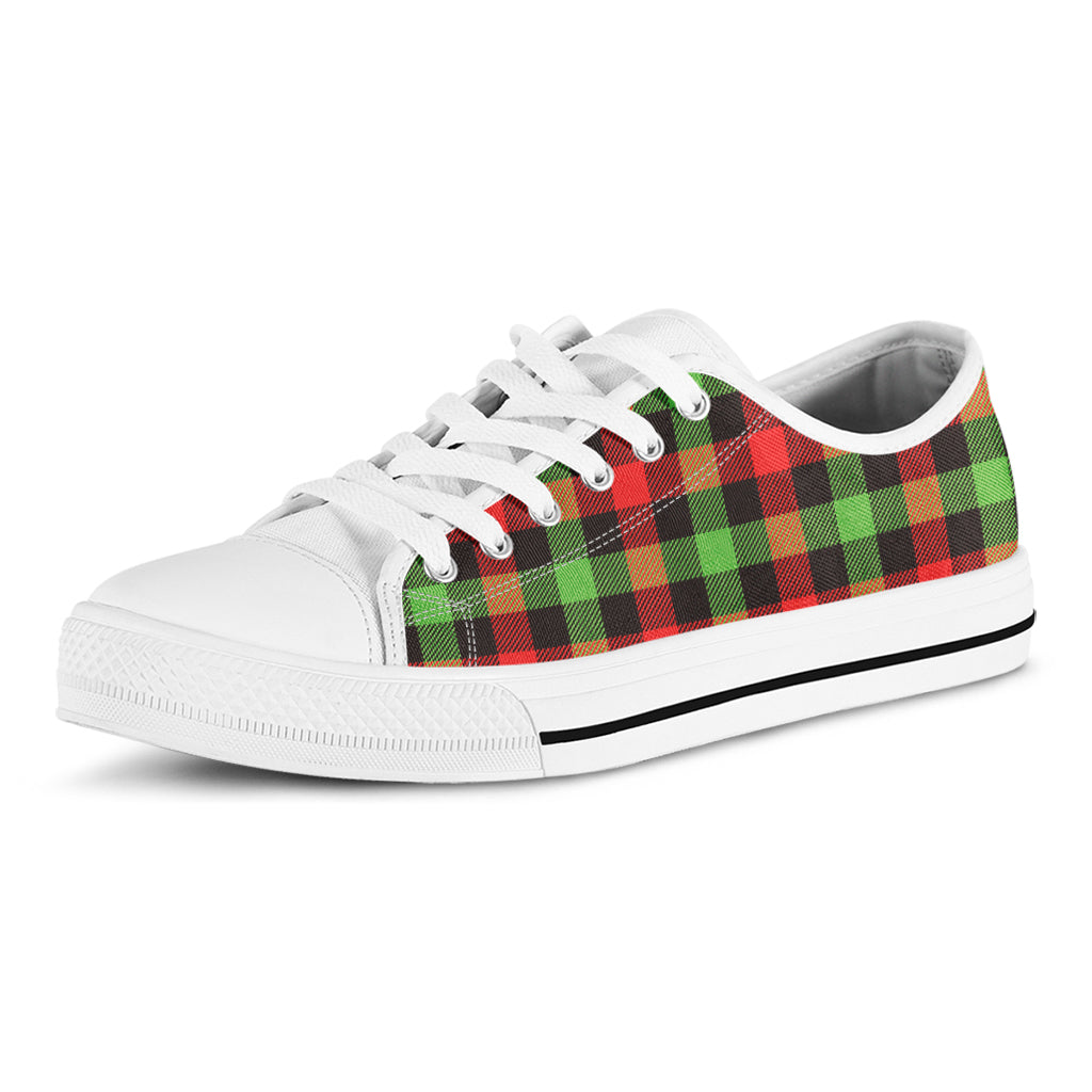 Green Red And Black Buffalo Plaid Print White Low Top Shoes