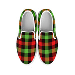 Green Red And Black Buffalo Plaid Print White Slip On Shoes