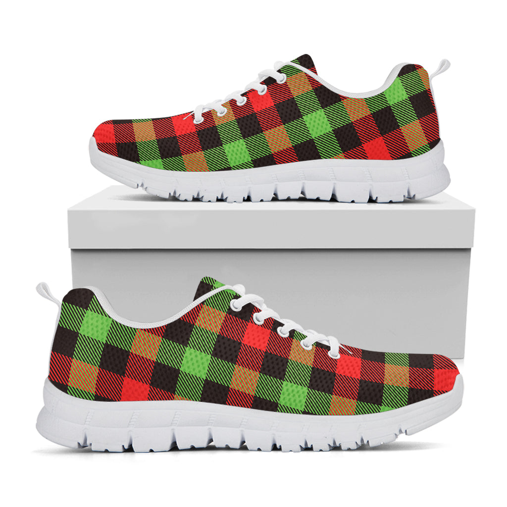 Green Red And Black Buffalo Plaid Print White Sneakers