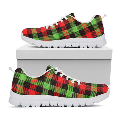 Green Red And Black Buffalo Plaid Print White Sneakers