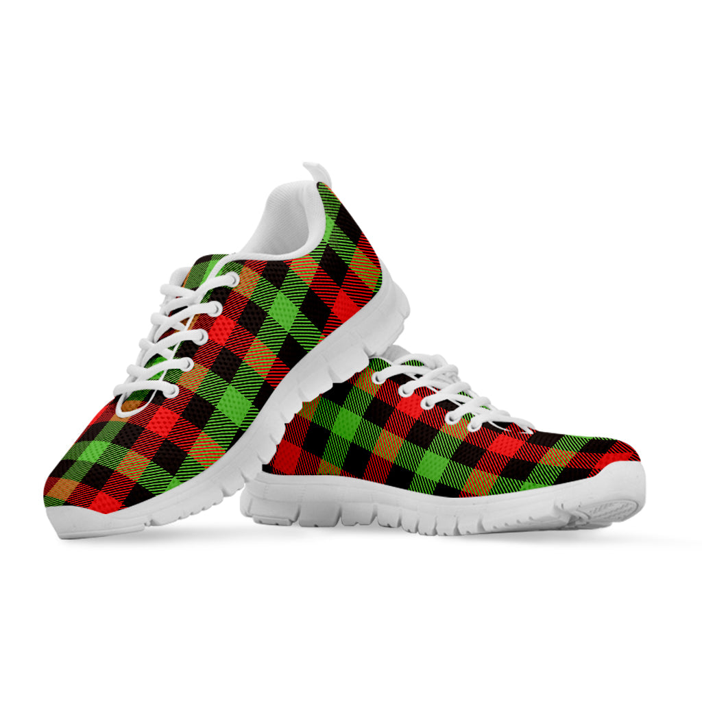 Green Red And Black Buffalo Plaid Print White Sneakers