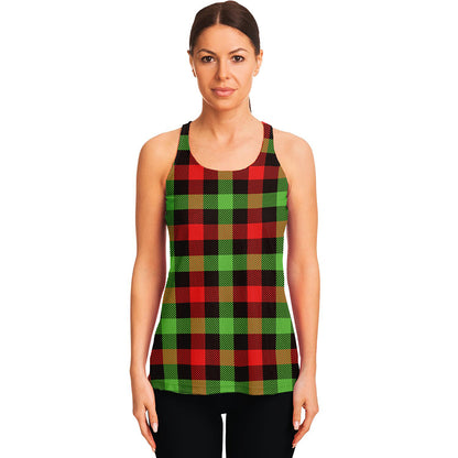 Green Red And Black Buffalo Plaid Print Women's Racerback Tank Top