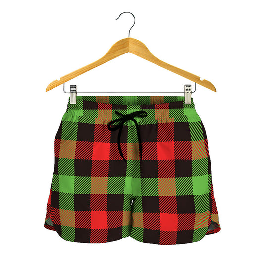 Green Red And Black Buffalo Plaid Print Women's Shorts