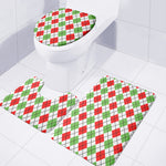 Green Red And White Argyle Pattern Print 3 Piece Bath Mat Set