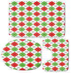 Green Red And White Argyle Pattern Print 3 Piece Bath Mat Set