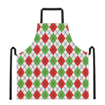 Green Red And White Argyle Pattern Print Apron