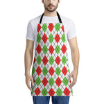 Green Red And White Argyle Pattern Print Apron