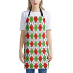 Green Red And White Argyle Pattern Print Apron