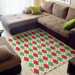 Green Red And White Argyle Pattern Print Area Rug