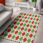 Green Red And White Argyle Pattern Print Area Rug