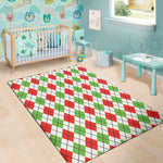 Green Red And White Argyle Pattern Print Area Rug