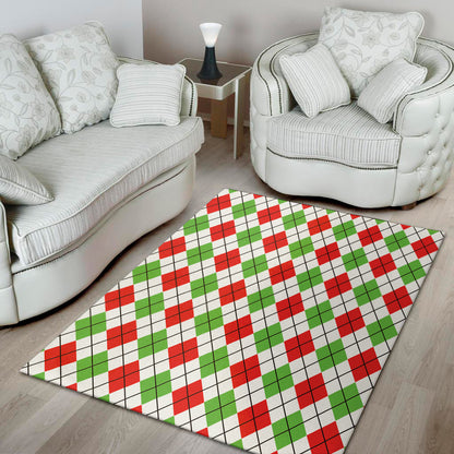 Green Red And White Argyle Pattern Print Area Rug