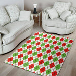 Green Red And White Argyle Pattern Print Area Rug