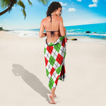 Green Red And White Argyle Pattern Print Beach Sarong Wrap