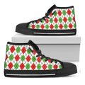Green Red And White Argyle Pattern Print Black High Top Sneakers
