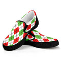 Green Red And White Argyle Pattern Print Black Slip On Sneakers