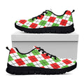 Green Red And White Argyle Pattern Print Black Running Shoes