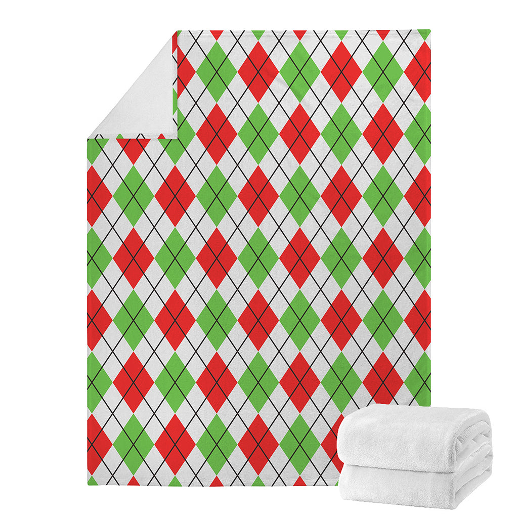Green Red And White Argyle Pattern Print Blanket