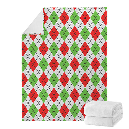 Green Red And White Argyle Pattern Print Blanket